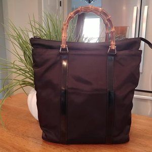 Gucci Black NYLON and Patent Leather BAMBOO handbag bag excellent condition